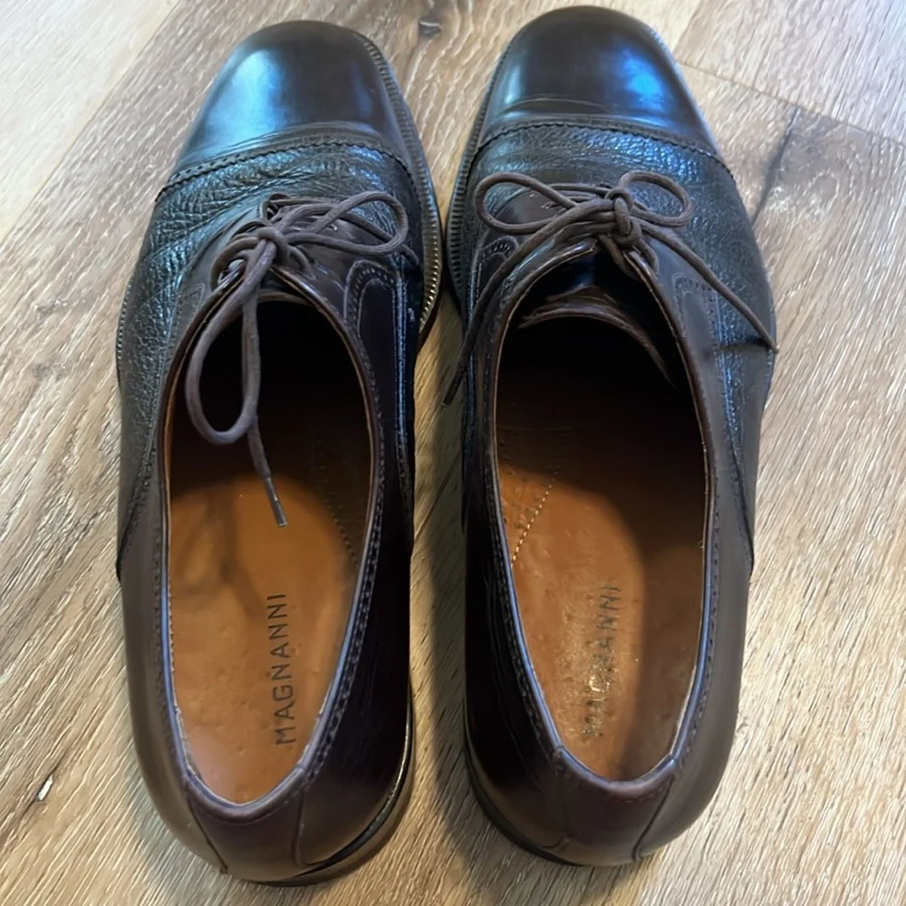 Men's Magnanni Dress Shoes Dark Brown Wing Tip Leather Made In Spain Sz 9